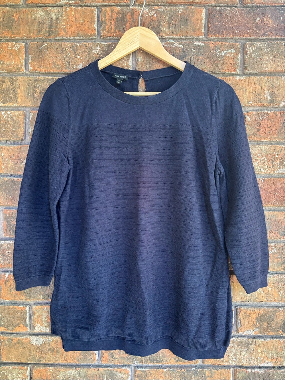 Talbots Navy 3/4 Sleeve Textured Knit Top